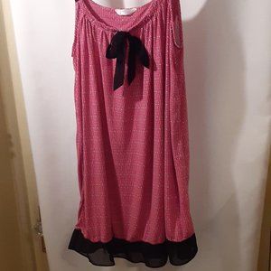 Secret Treasures Pink/Black Geo Designs w/ Black Sheer Hem and Bow Nightgown LG